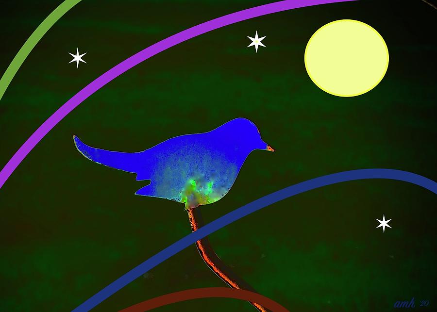 Bluebird And The Moon Mixed Media by Alida M Haslett