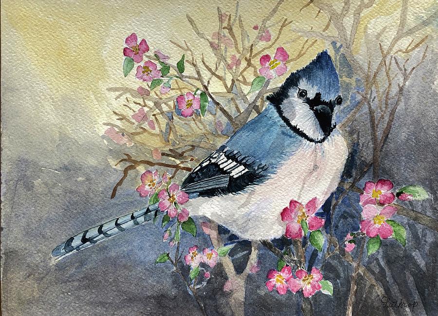 Bluebird in Apple Tree #1 Painting by Christine Lathrop