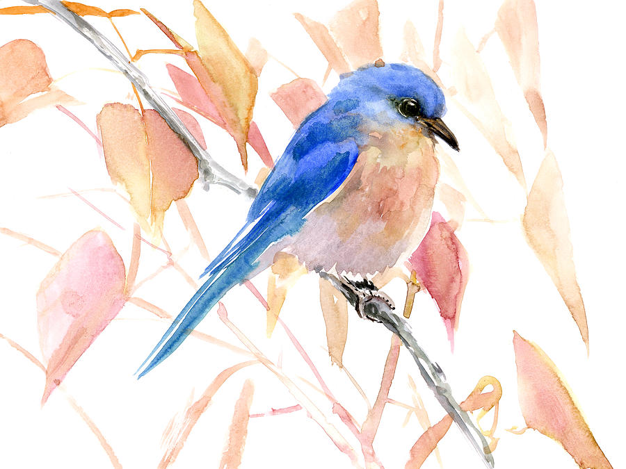 Bluebird in the Fall #1 Painting by Suren Nersisyan