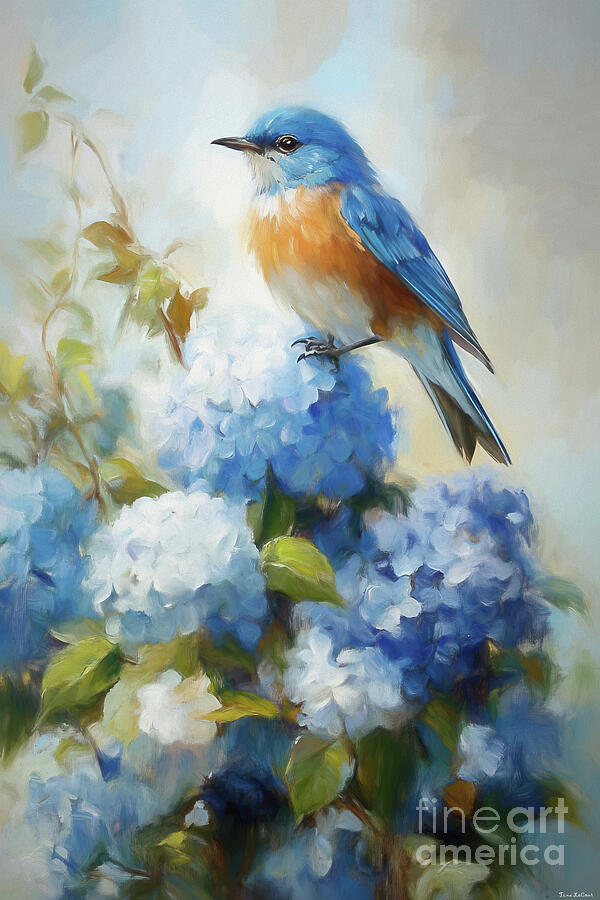 Bluebird In The Hydrangeas 2 Painting by Tina LeCour Bluebird In The Hydrangeas 2 Painting by Tina LeCour