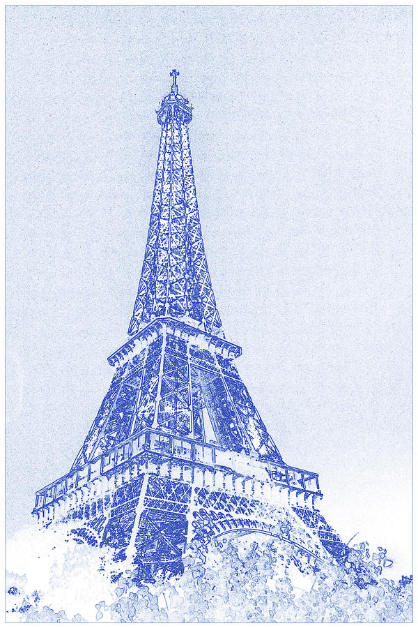 Blueprint Drawing - Landmark - Eiffel Tower #1 Painting by Celestial Images