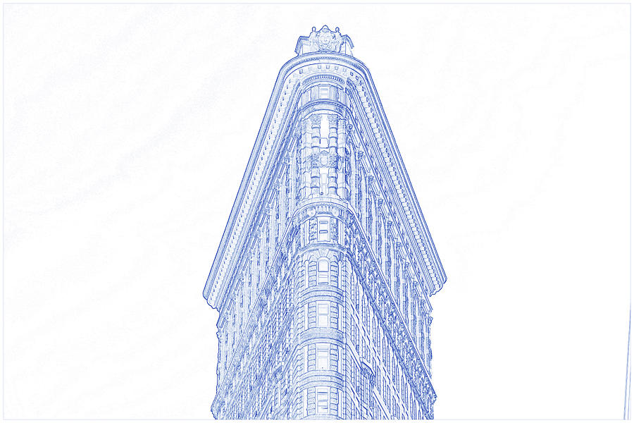 Blueprint Drawing - Landmark - Flatiron Building #1 Painting by Celestial Images