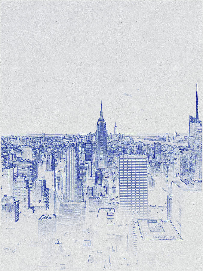 Blueprint drawing of City Skyline - New York, United States #1 Digital Art by Celestial Images