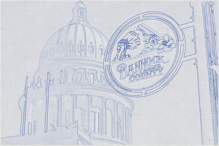 Blueprint drawing of Close-up Photo of Bannock Country and U.s. Capitol #1 Digital Art by Celestial Images