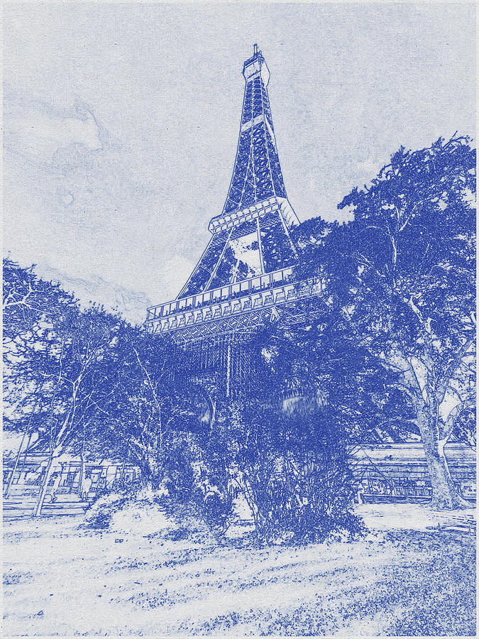 Blueprint drawing of Eiffel Tower in Paris #1 Digital Art by Celestial Images