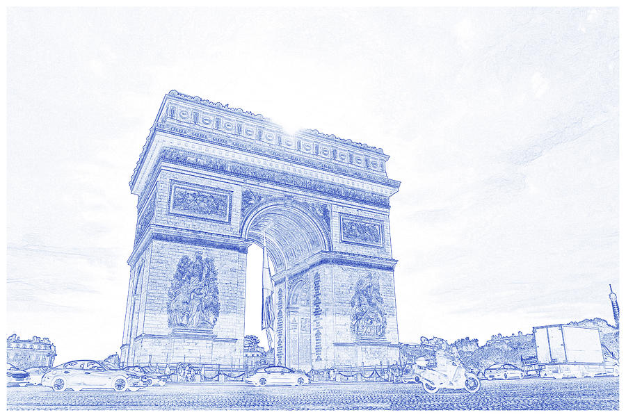 Blueprint Drawing of Landmark - Arc De Triomphe #1 Painting by Celestial Images