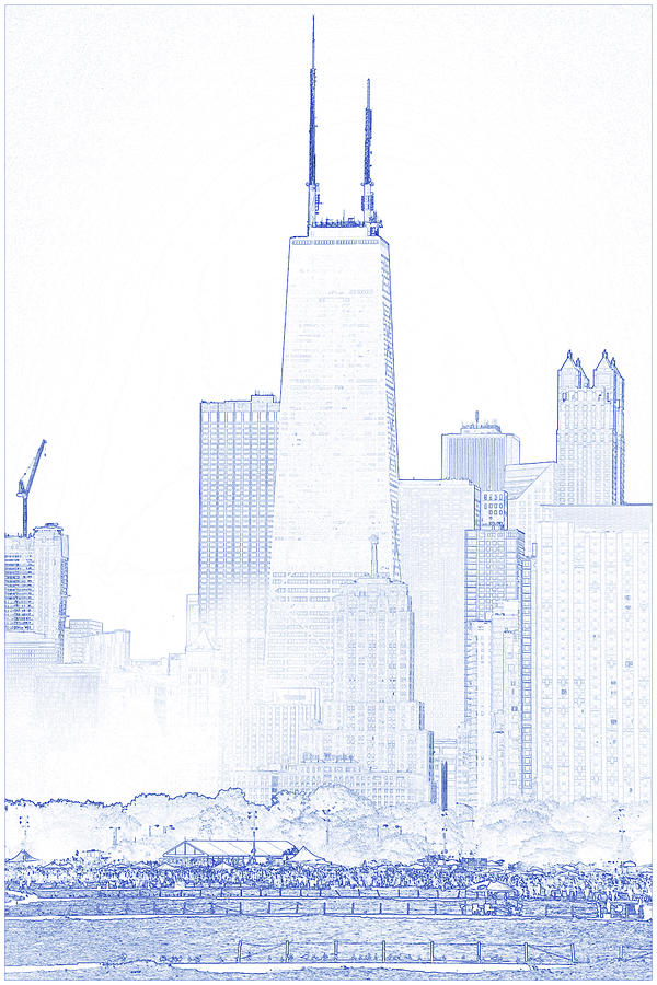 Blueprint Drawing of Landmark - Chicago Skyline Painting by Celestial ...