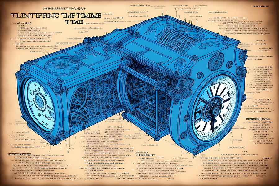 Blueprint of Time Machine, Generative AI Illustration Digital Art by