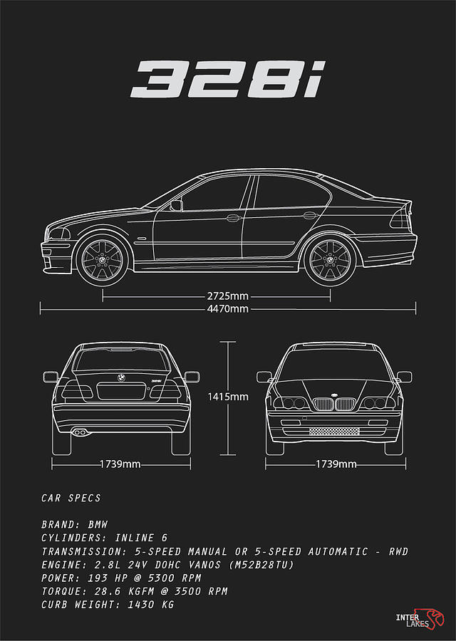 Bmw 328i E46 Sedan- Blueprint Interlakes Digital Art by Interlakes ...