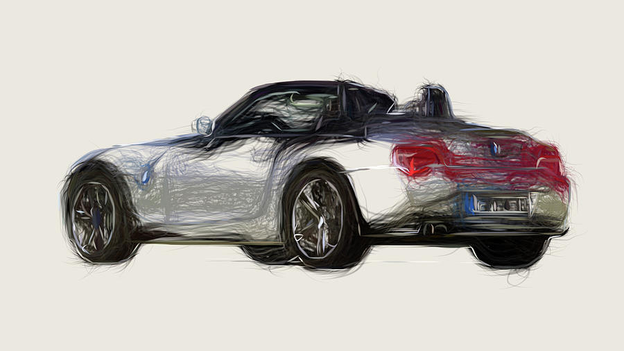 BMW Z4 M Roadster Car Drawing #1 Digital Art by CarsToon Concept
