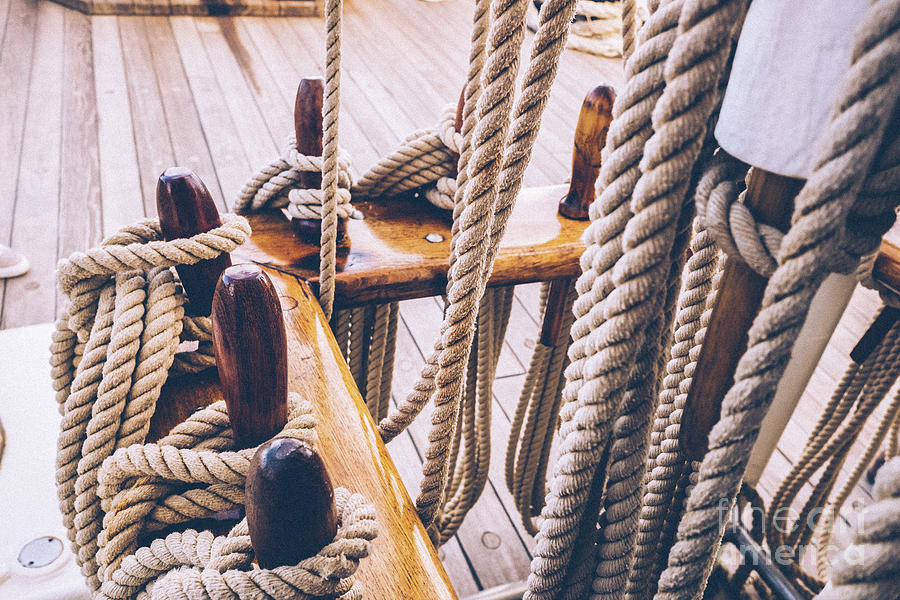 Boat Mooring Ropes Wound On A Sailboat. Photograph