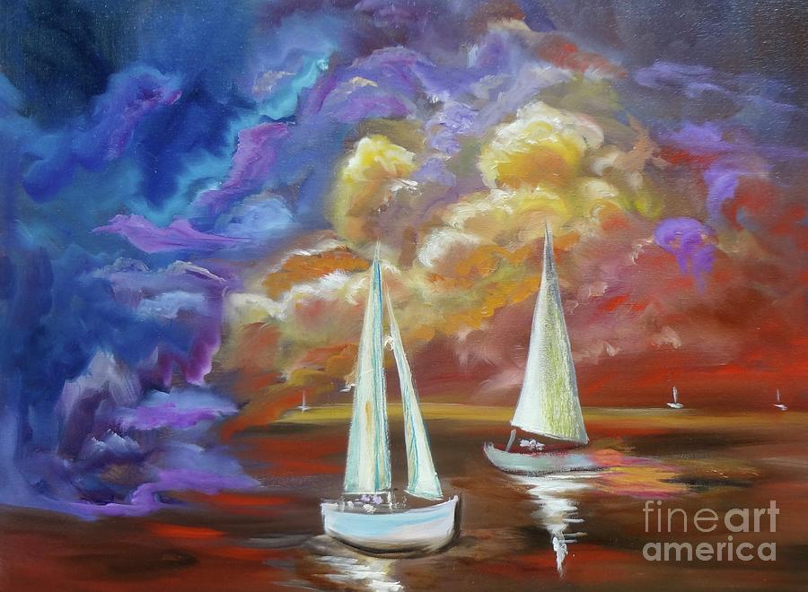 Boat Sunset #1 Painting by Jenny Lee