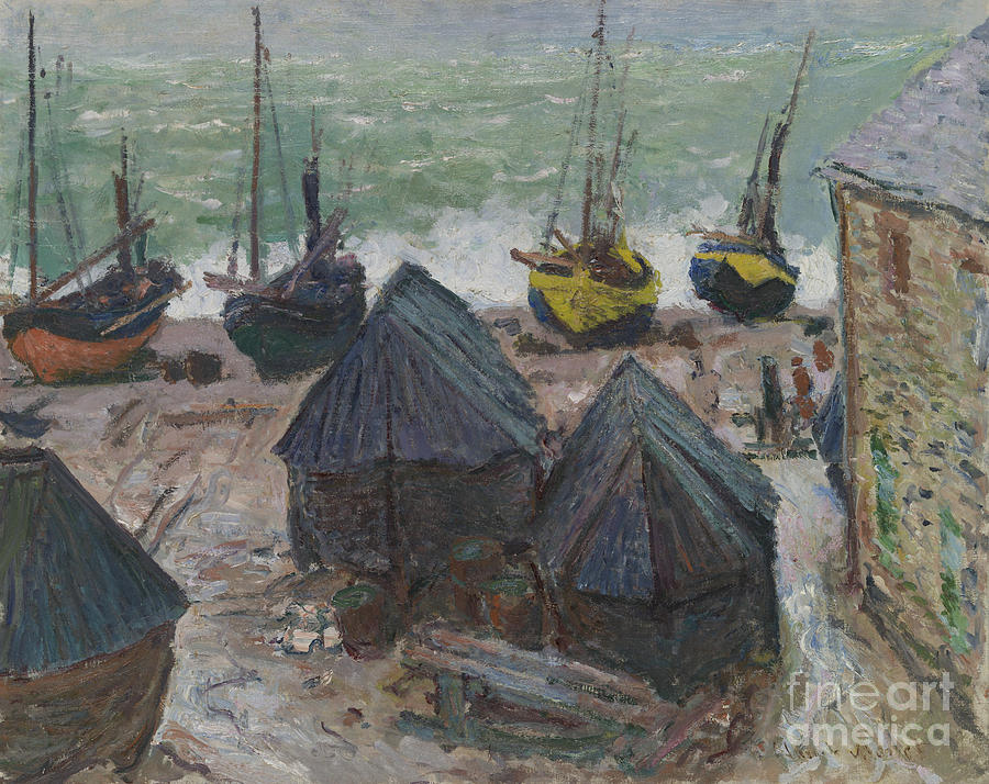 Boats on the Beach at Etretat, 1885 Painting by Claude Monet