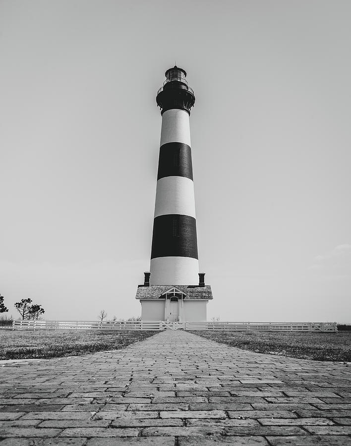 Bodie Island Lighthouse black and white Photograph by Stacy Abbott