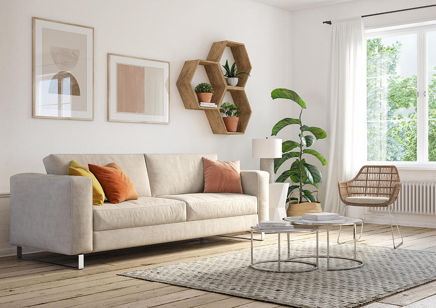 Bohemian living room interior - 3d render Photograph by CreativaStudio