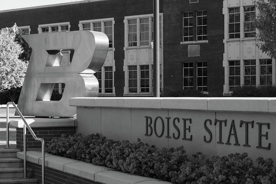 Boise State University sign in black and white #1 Photograph by Eldon McGraw