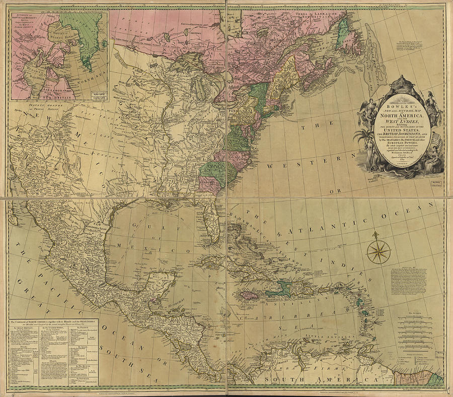 1 Bowless New And Accurate Map Of North America And The West Indies Exhibiting The Extent And Bounda Bowles Carington 