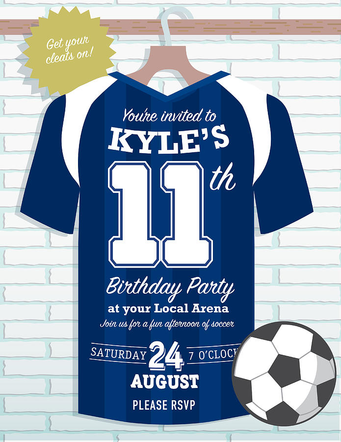 Boys Birthday party soccer jersey themed invitation design #1 Drawing by JDawnInk