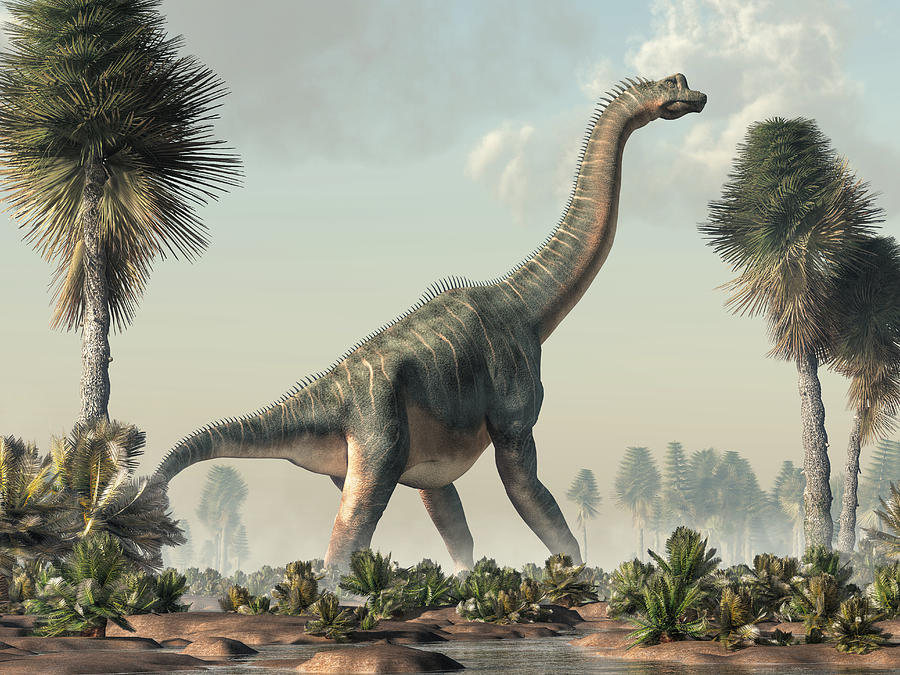 Brachiosaurus in a Wetland #1 Digital Art by Daniel Eskridge