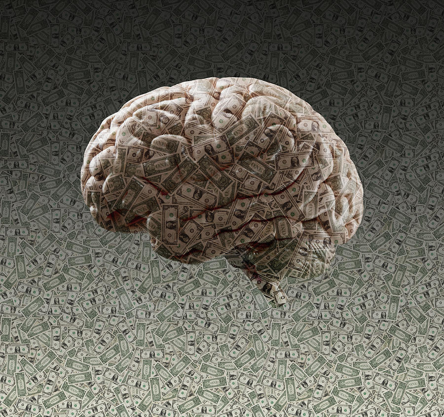 Brain made of dollar bills #1 Drawing by John M Lund Photography Inc