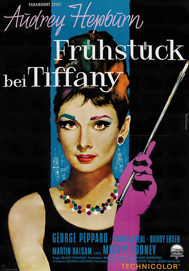 Audrey Hepburn Mixed Media - Breakfast at Tiffany, with Audrey Hepburn, 1961 by Movie World Posters