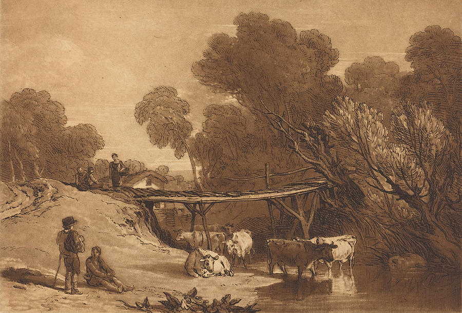 Bridge and Cows #1 Drawing by Joseph Mallord William Turner and Charles Turner