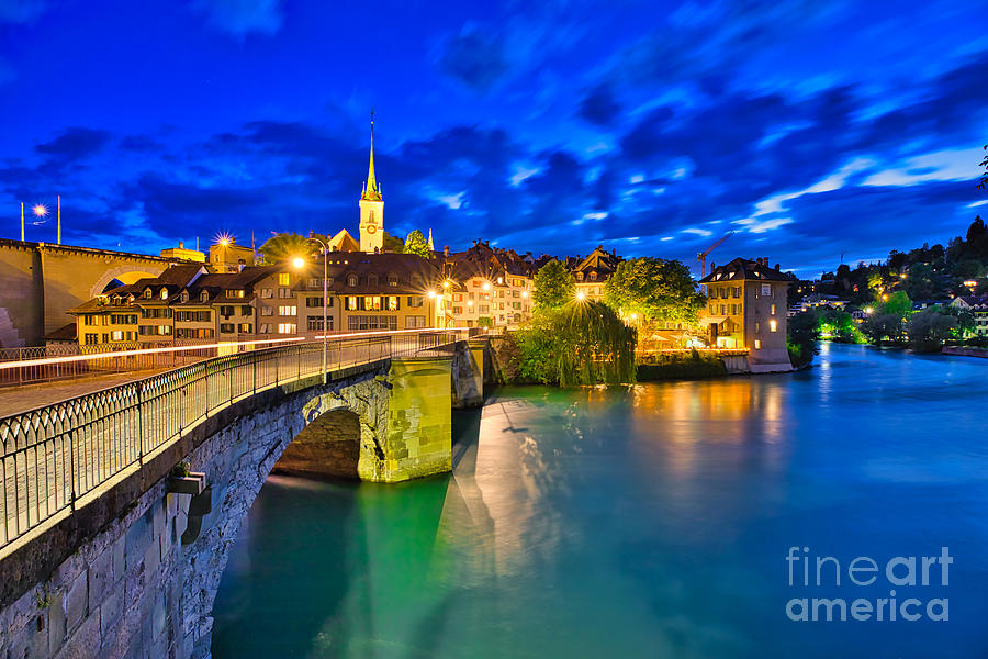 Bridge in Bern by night #1 Photograph by Benny Marty