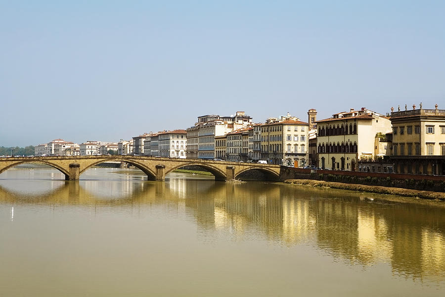 Bridge over a river, Ponte Alle Grazie, Arno River, Florence, Tuscany, Italy #1 Photograph by Glowimages