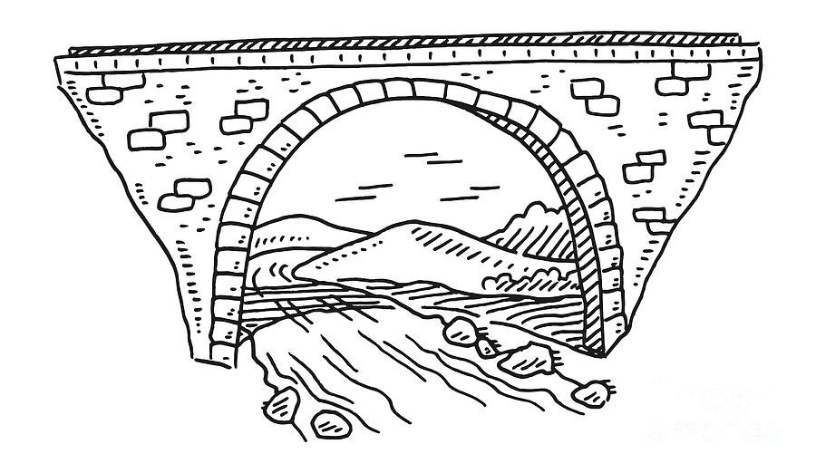 Bridge Over River Symbol Drawing Drawing by Frank Ramspott - Fine Art ...