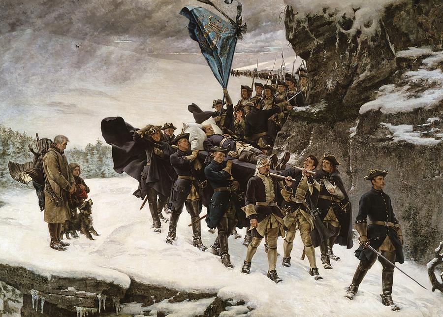 Historical Figures Painting - Bringing Home the Body of King Karl XII of Sweden #1 by Gustaf Cederstrom