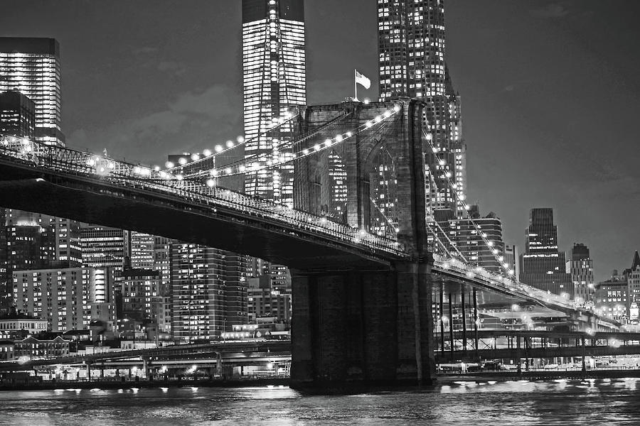  Brooklyn Bridge from Empire Fulton Ferry State Park Black and White #1 Photograph by Toby McGuire