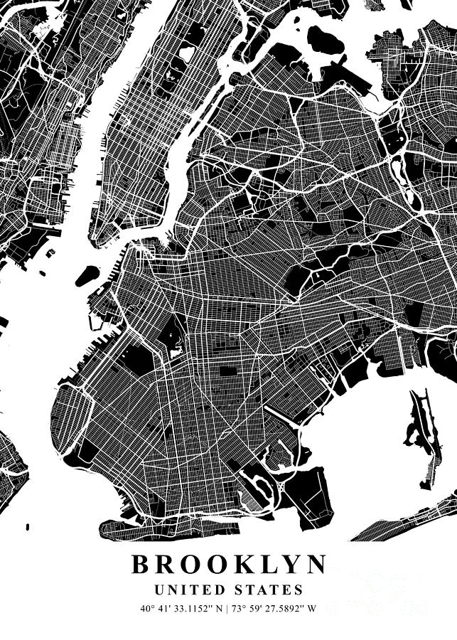 Brooklyn - United States Black Plane Map Photograph by Tien Stencil ...