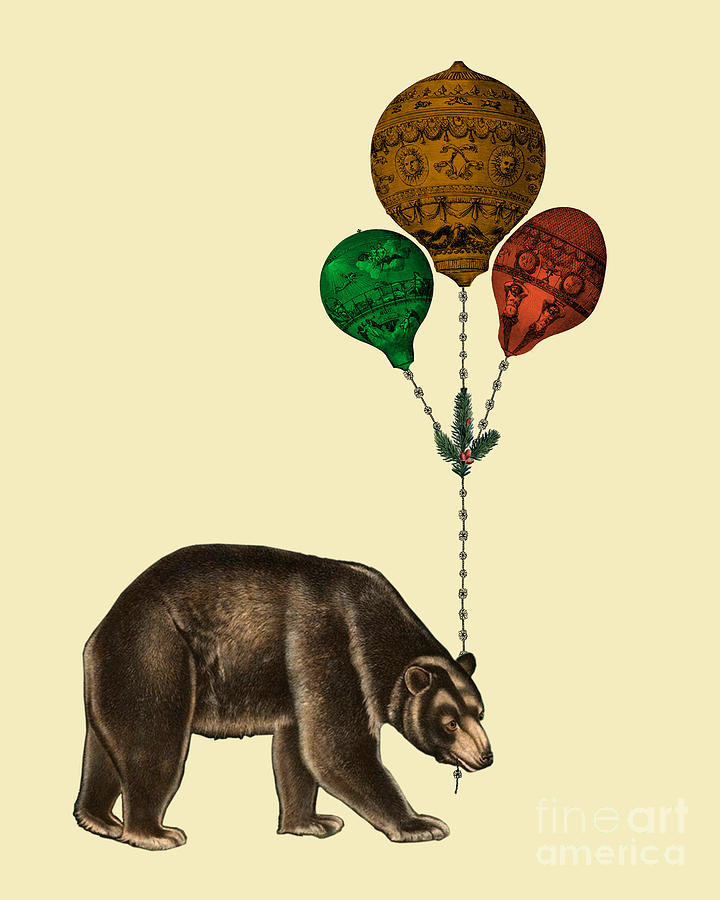 Wildlife Digital Art - Brown bear with balloons #1 by Madame Memento