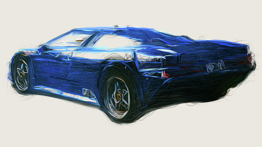 Bugatti EB110 Prototype Drawing #1 Digital Art by CarsToon Concept