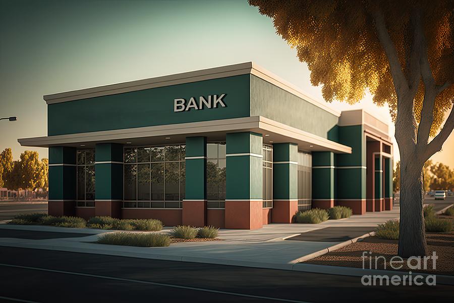 Building of a generic American bank #1 Digital Art by Benny Marty