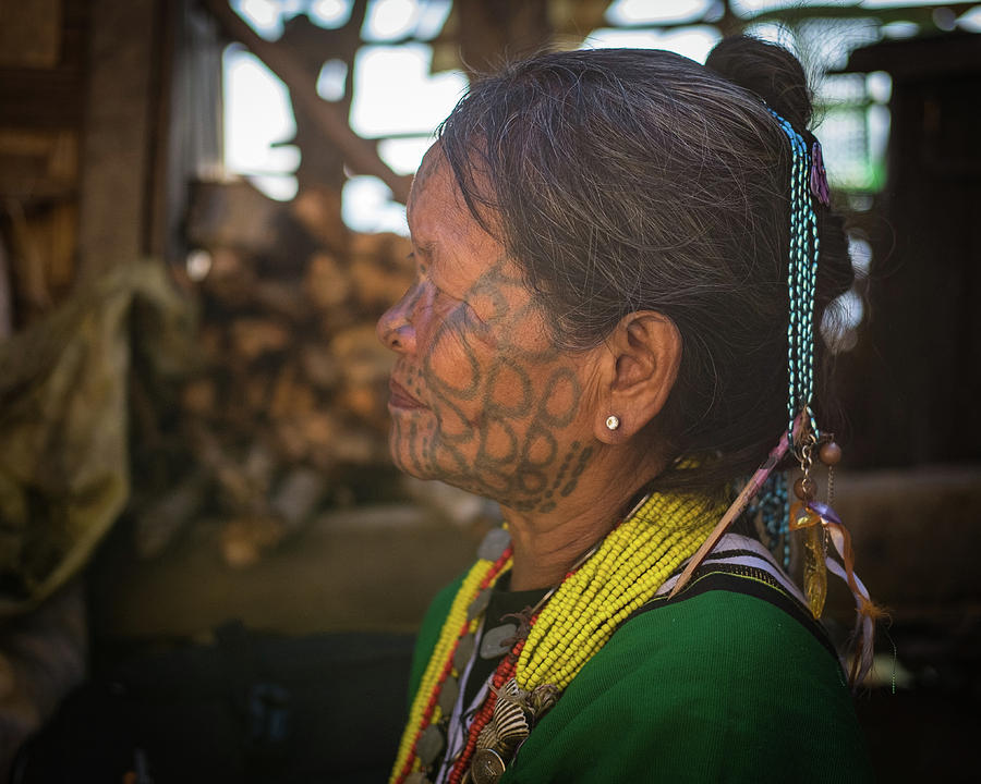 Burmese Chin woman with facial tattoos #1 Photograph by Ann Moore