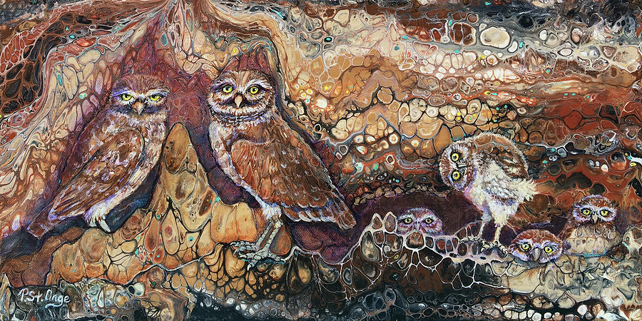 Burrowing Owl Family #1 Painting by Pat St Onge
