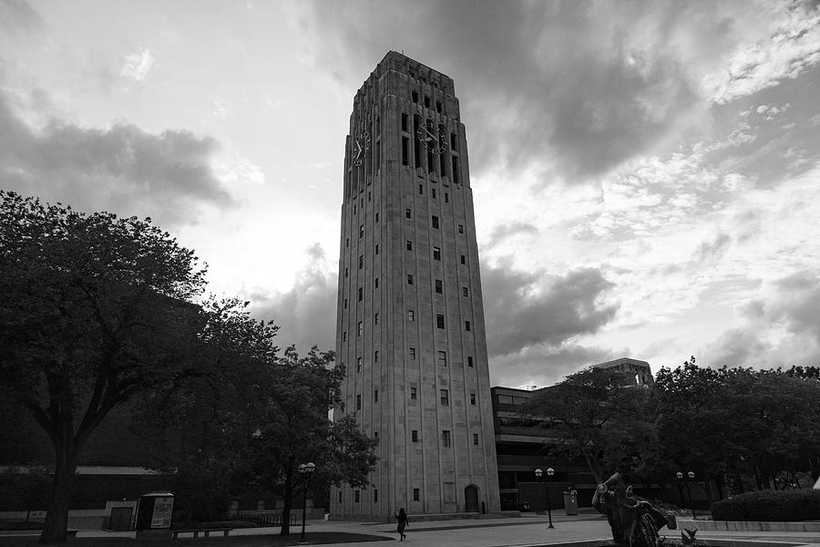 Burton Tower at the University of Michigan in black and white #1 Photograph by Eldon McGraw