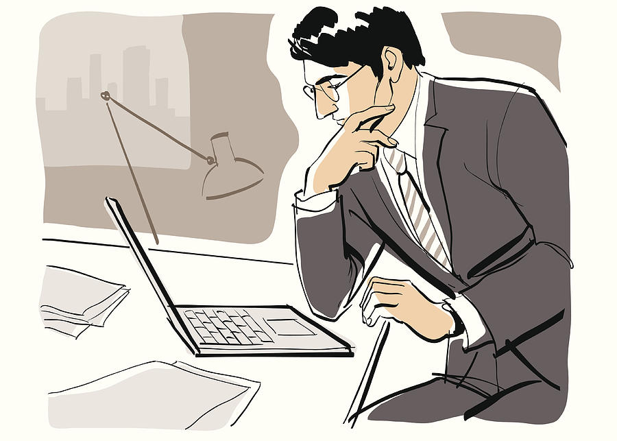 Businessman using laptop #1 Drawing by McMillan Digital Art