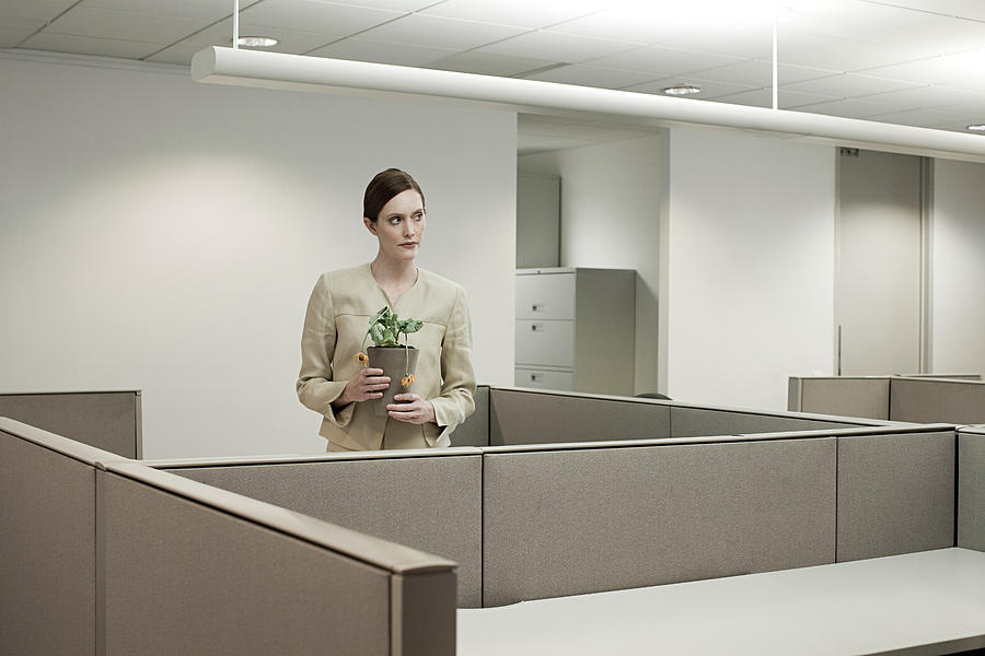 Businesswoman in office with pot plant #1 Photograph by Image Source