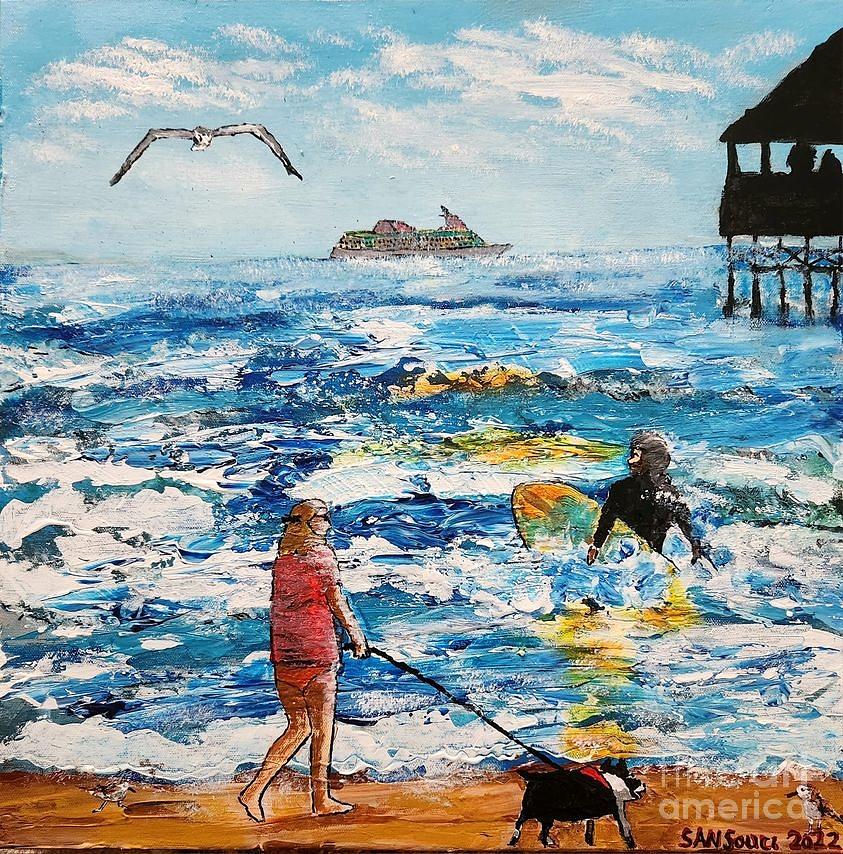 Busy Beach Day #1 Painting by Mark SanSouci