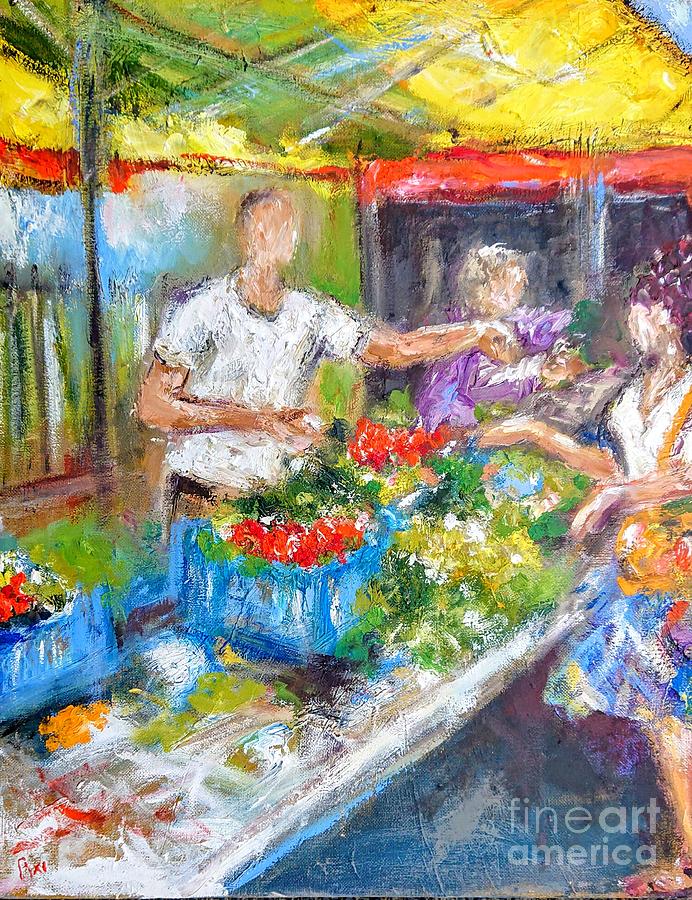 Busy day at Galway Market  paintings Painting by Mary Cahalan Lee - aka PIXI