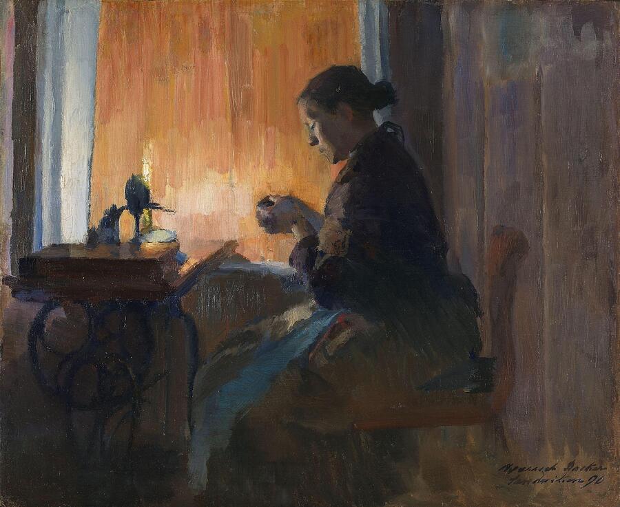 By Lamp Light  #1 Painting by Harriet Backer Norwegian