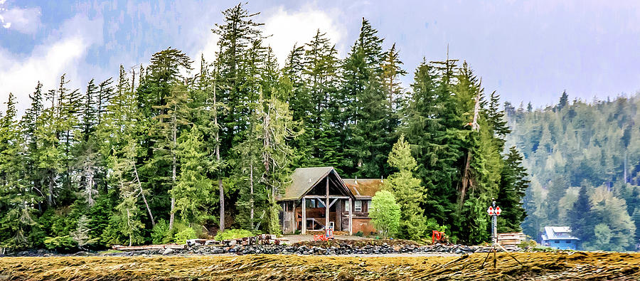 Cabin on Shore of Fir Covered Island #1 Photograph by Darryl Brooks