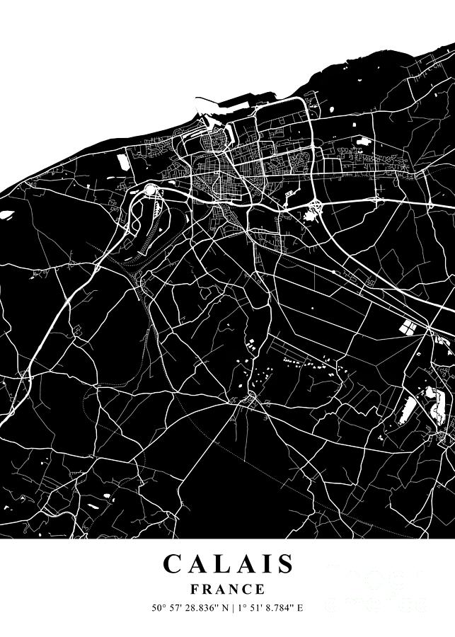 Calais - France Black Plane Map Photograph by Tien Stencil - Pixels