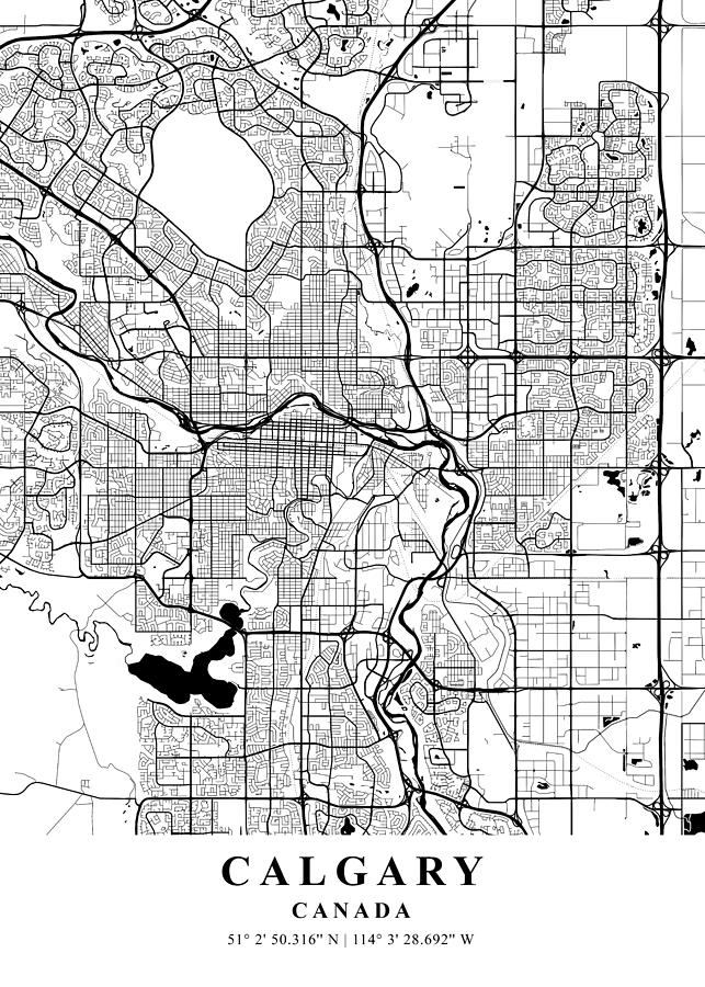 Calgary Canada White Plane Map #1 Mixed Media by The Map Man - Fine Art ...