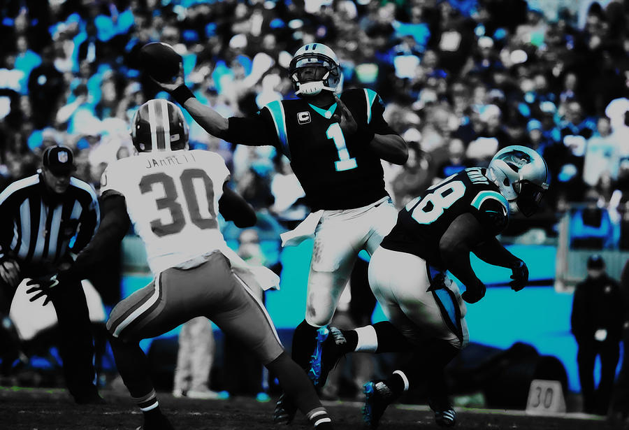 Cam Newton in the Pocket #2 Mixed Media by Brian Reaves