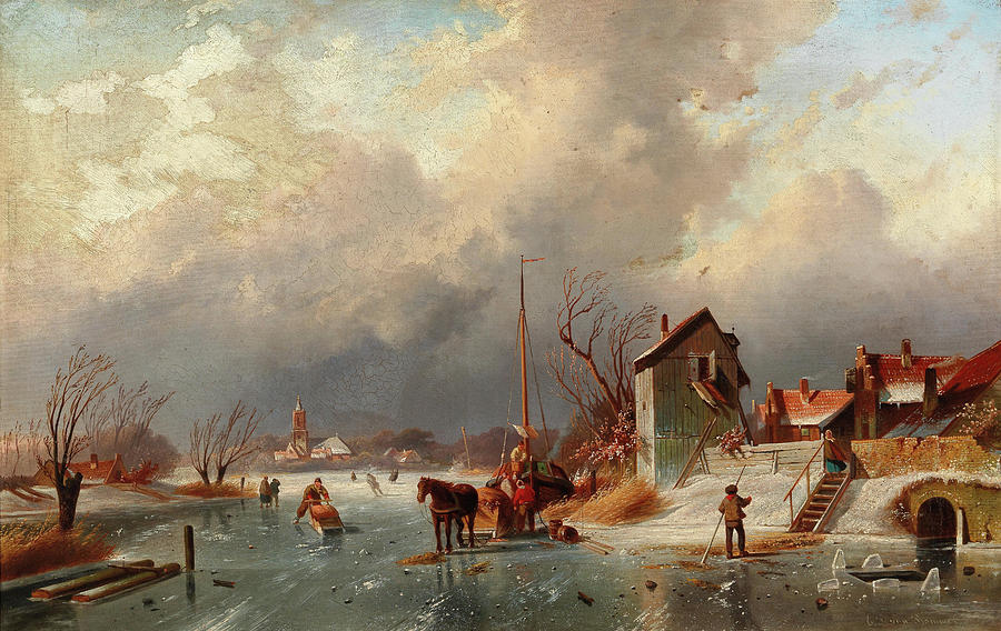 Canal Landscape in Winter Painting by Elias Pieter van Bommel