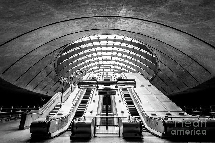 Canary wharf underground station escalators, London, England #1 Photograph by Neale And Judith Clark