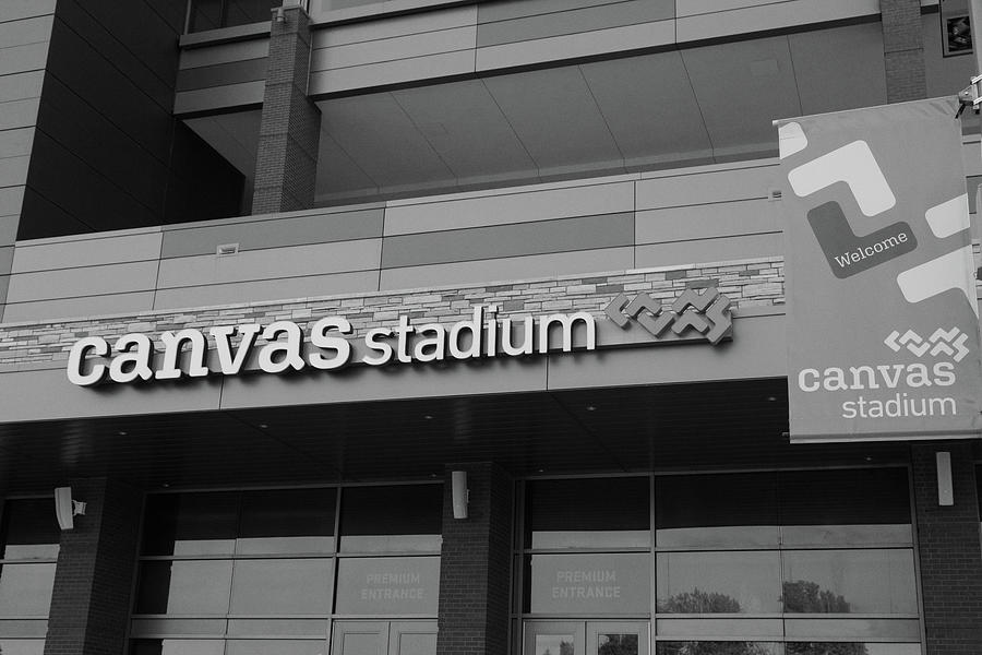 Canvas Stadium at Colorado State Universirty in black and white #1 Photograph by Eldon McGraw